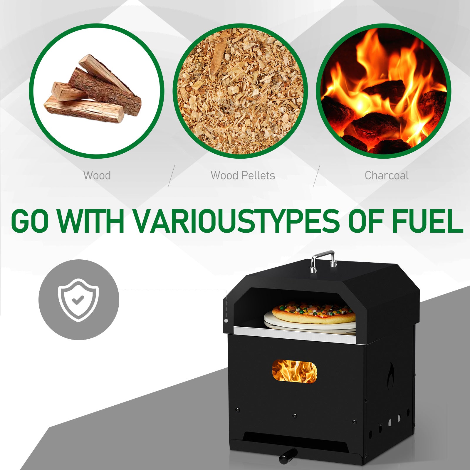 REYVON Black, Square 4-in-1 Outdoor Wood-Fired, Charcoal,& BBQ Grill