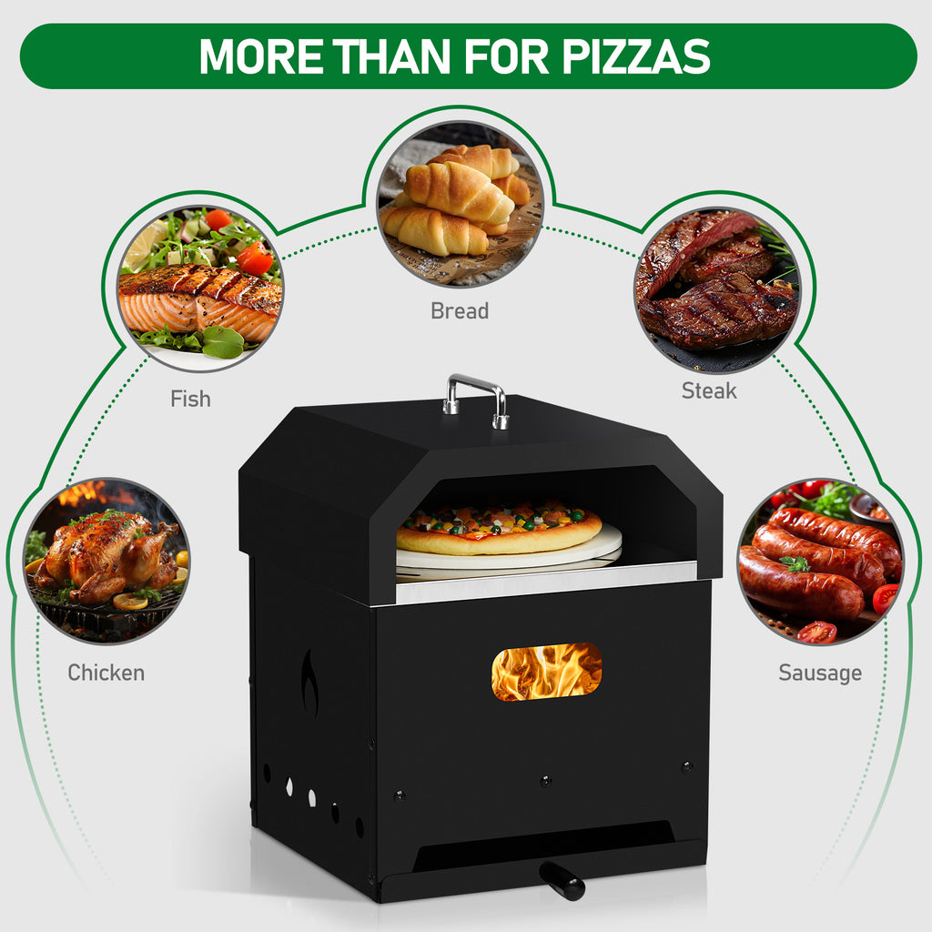 REYVON Black, Square 4-in-1 Outdoor Wood-Fired, Charcoal,& BBQ Grill