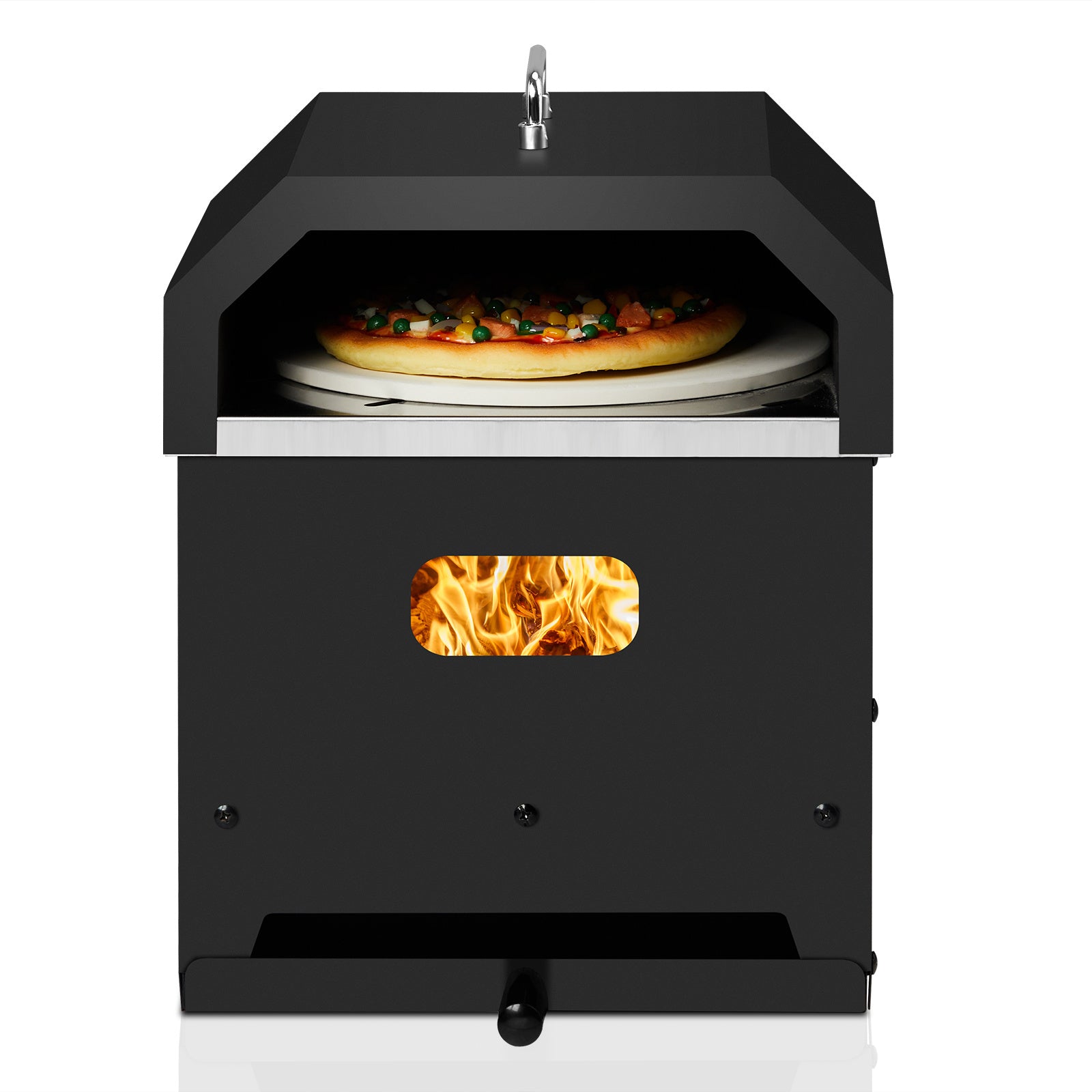 REYVON Black, Square 4-in-1 Outdoor Wood-Fired, Charcoal,& BBQ Grill